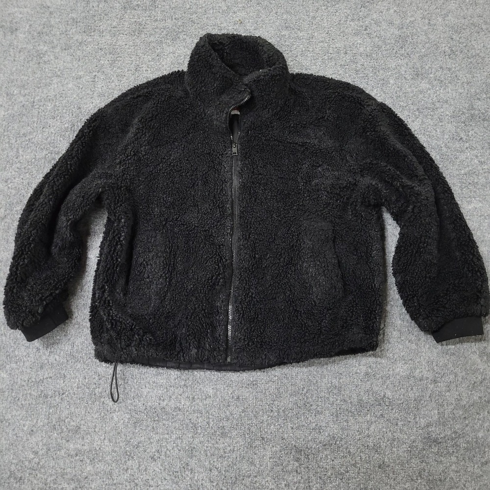 Old Navy Fleece Jacket Womens Size L Black Sherpa Full Zip Mock Neck Relaxed Fit